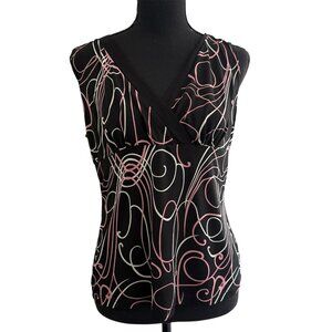 Vintage Crew Knitwear Sleeveless Babydoll Top M V-Neck Geometric Stretch Y2K